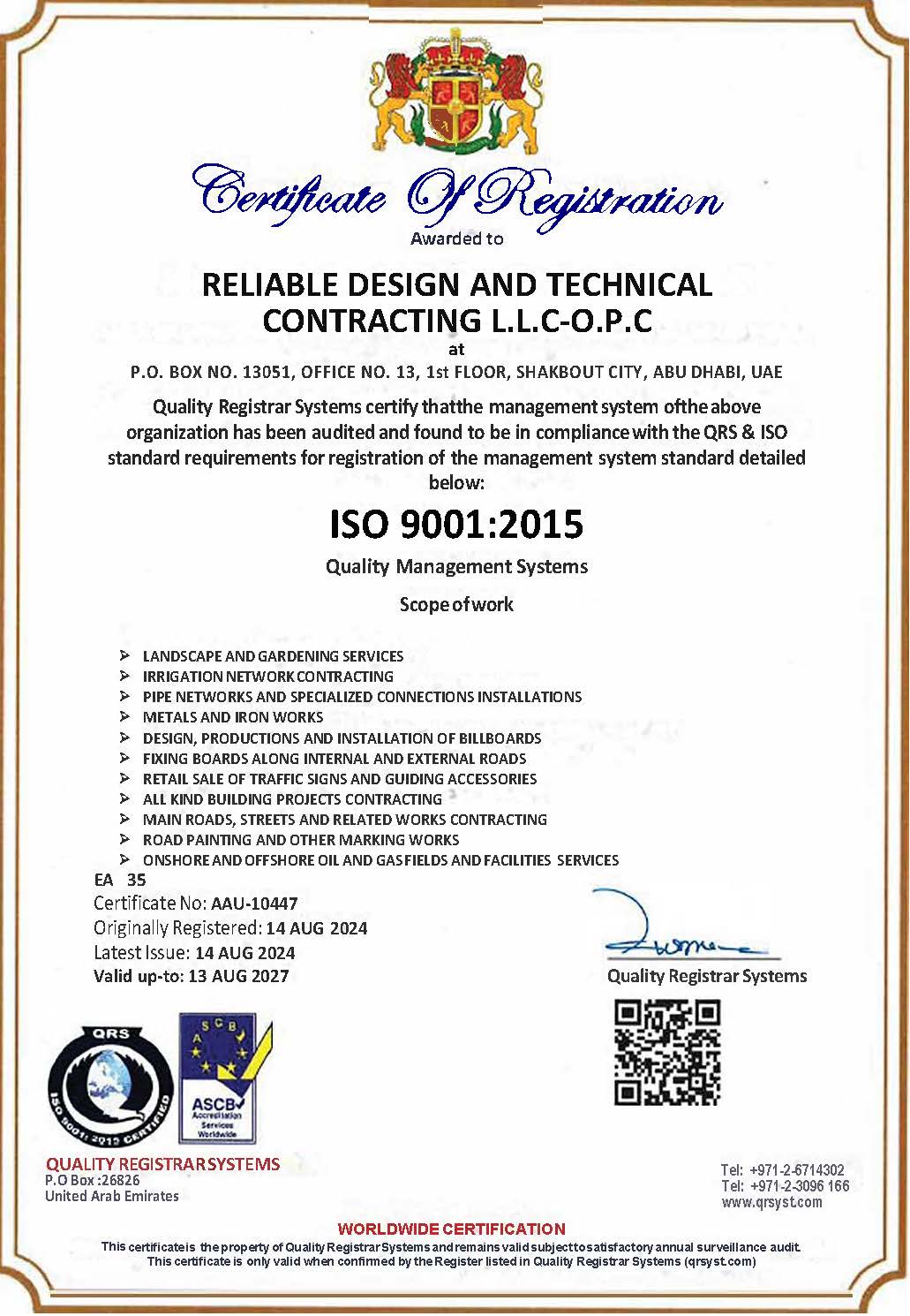 RDTC ISO9001Certificate Exp. 13.8.2027
