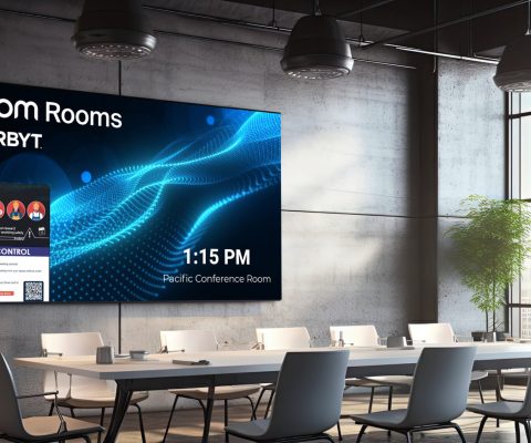 an empty poster in a contemporary conference room